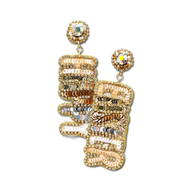 Happy Easter Sequin Seed Beaded Rhinestone Sparkle Neutral Shades Earrings NEW - Picture 4 of 5